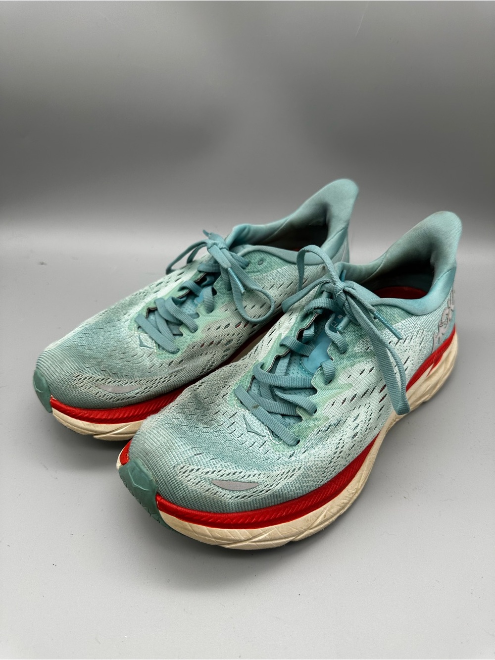 Hoka One One Clifton 8 Womens 7.5 Blue Red Running Shoes 1119394 AEBL